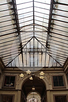 glass roof of a gallery (galerie vivienne) in paris (france)