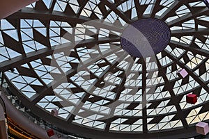 Glass roof of modern commercial building with led light