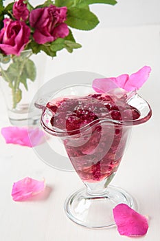 Glass of rose petal jam