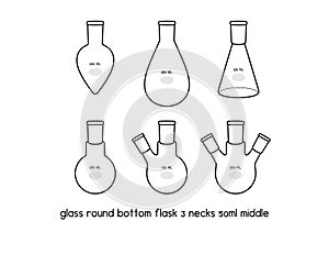 Glass round bottom flask 3 necks middle diagram for experiment setup lab outline vector