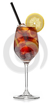 Glass of rum cola spritz cocktail