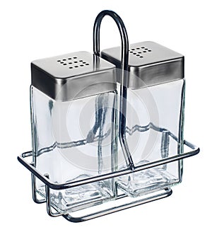 Glass saltcellar and pepperbox