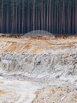 Glass sand quary with the edge of the forest  waiting to break the limits