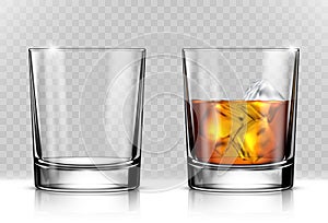 Glass of scotch whiskey and ice