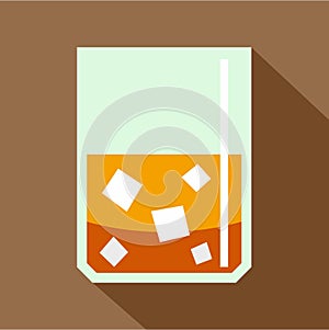 Glass of scotch whiskey and ice icon, flat style