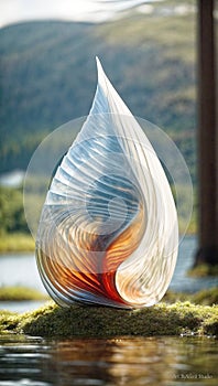 Glass Sculpture Set on a Stone by a Stream