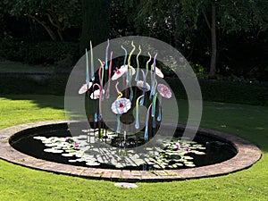 Glass sculptures in a pond