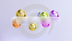 Glass search bar transparent web button. Website ui page frame design. Vector sign element design. Find form empty blur shape