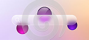 Glass search bar transparent web button. Website ui page frame design. Vector sign element design. Find form empty blur shape