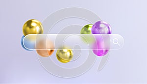 Glass search bar transparent web button. Website ui page frame design. Vector sign element design. Find form empty blur