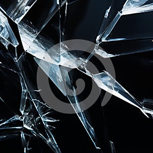 Glass shards isolated on black background. Broken transparent glass shards on a black background to overlay on your