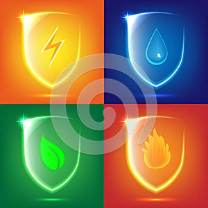 Glass shield icon set