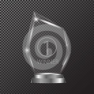 Glass shining trophy Isolated on black transparent background. Glass Trophy Award Vector illustration