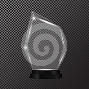 Glass shining trophy Isolated on black transparent background. Glass Trophy Award Vector illustration