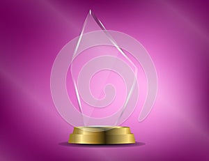 Glass shining trophy Isolated on Sparkling Background. Glass Trophy Award Vector illustration