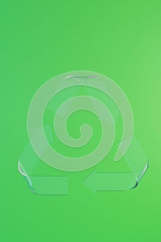 Glass Sign Reduce, Reuse, Recycle on green background. 3d render eco illustration.