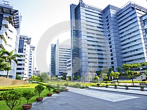 Glass skyscraper buildings