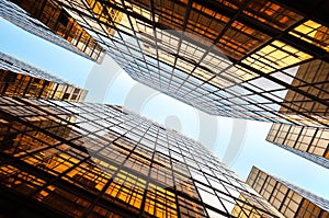 Glass skyscrapers in perspective, Hong Kong