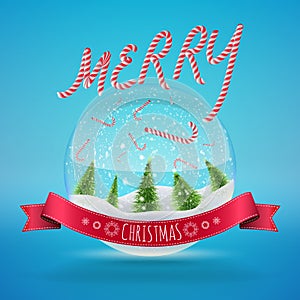 Glass Snow Ball with falling candies and merry