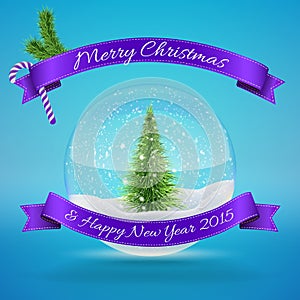 Glass Snow Ball with xmas tree, merry christmas
