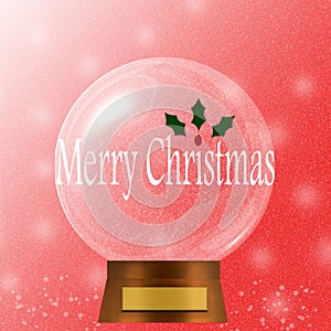 Merry Christmas snow globe decorated with red berrie and hollies