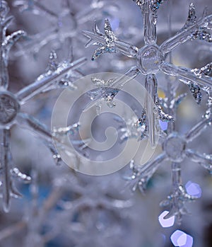 glass snowflake bokeh white winter Christmas