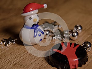 Glass snowman with red cap and blue scarf