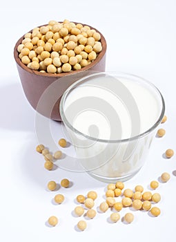 Glass of soy milk isolated on white background.