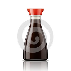 Glass soy sauce bottle with red cap