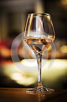 Glass of spanish sherry wine on bar counter