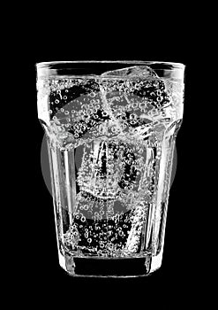 Glass of sparkling water soda drink with ice