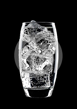 Glass of sparkling water soda drink with ice