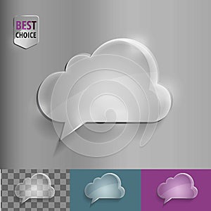 Glass speech bubble cloud icon with soft shadow on gradient background . Vector illustration EPS 10 for web.