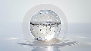 Glass sphere with bubbles on a light-reflective surface