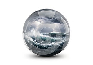 A glass sphere encapsulates a dramatic