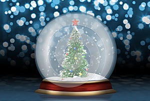 Glass sphere with fir-tree abstract background