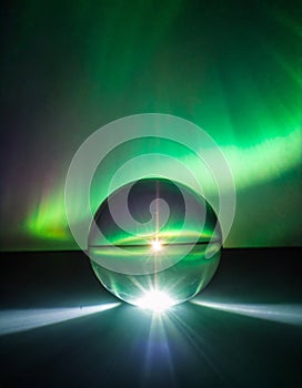 A glass sphere in front of northern light