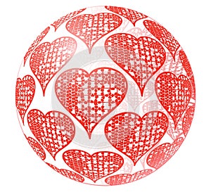 Glass sphere with red ornament of heart