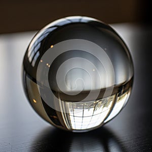 Glass sphere resting on a dark