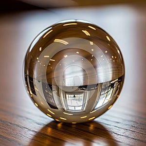 A glass sphere sits on a