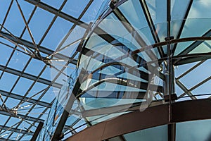 Glass, spiral staircase, a fragment of modern architecture