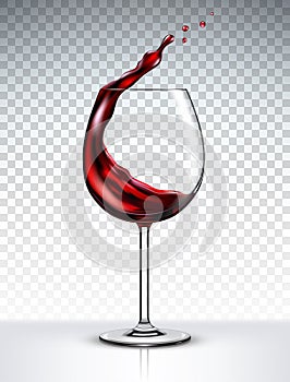 Glass with a splash of red wine isolated on transparent
