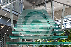 Glass stairway in a modern office building