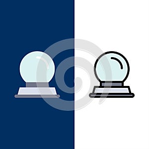 Glass Stand, Decoration, Magic Ball  Icons. Flat and Line Filled Icon Set Vector Blue Background