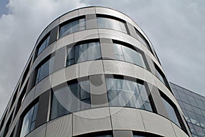 Glass and Steel Curved Exterior of a Downtown Office Building