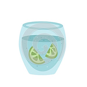 Glass of still water with lime isolated on white background. Fresh clean drink. Aqua healthy summer beverage. Stay hydrated.