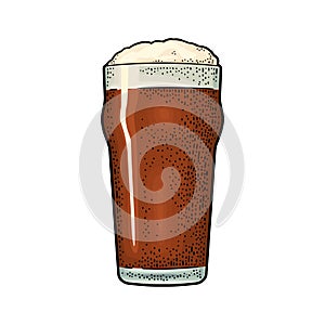 Glass with stout beer. Vintage color vector engraving