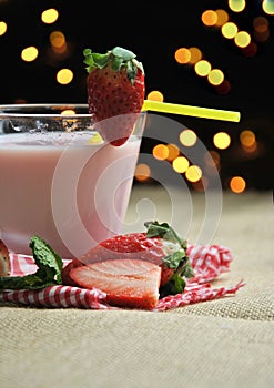 Glass of strawberry milkshake