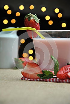 Glass of strawberry milkshake