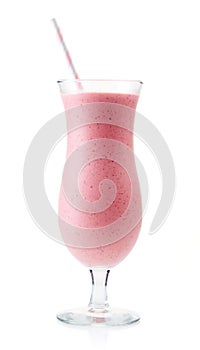 Glass of strawberry milkshake, isolated on white